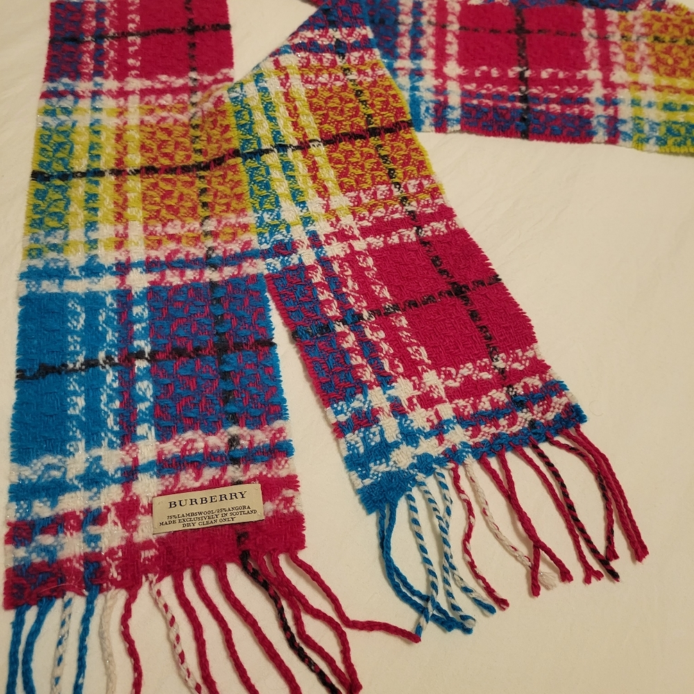 Burberry Multi Color Plaid Scarf Wool & Angora